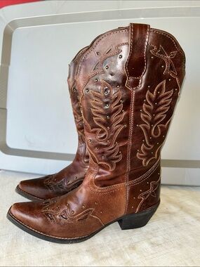 Laredo Brown Embossed Leather Western Heeled Boots